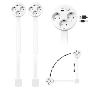 ⚡ Extensor de Enchufe con USB-A, USB-C y 3 Tomas CA – Giratorio 180°, Extensible y Compacto