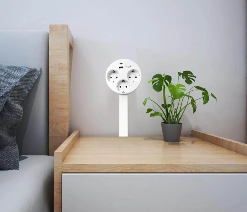⚡ Extensor de Enchufe con USB-A, USB-C y 3 Tomas CA – Giratorio 180°, Extensible y Compacto - Imagen 2